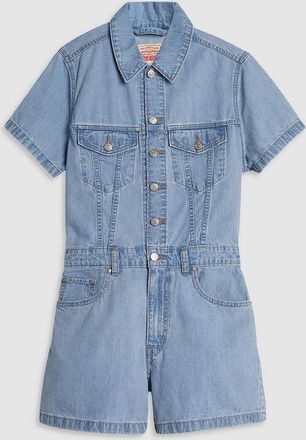 Levi's Womens Collared Neck Short Sleeve Solid Patterned Playsuit - Blue - Size: 10