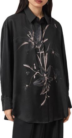 AllSaints Bernie Floral Print Long Sleeve Woven Shirt in Petra Black at Nordstrom, Size 10 Us