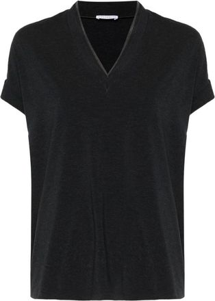 Brunello Cucinelli Grijze T-shirts en Polos met Kettingdetail - Dames - T-shirts - Grijs - M - Katoen - Tops