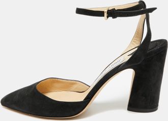 Jimmy Choo London Black Suede Pointed Toe Ankle Strap Pumps
