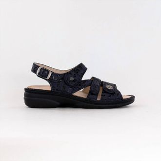 Finn Comfort Womens Gomera-S Leather Sandals In Blue Arabesque