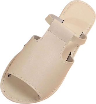 Generic Womens Mules with Footbed, Flat Slippers Slides Non-Slip Slippers Faux Leather Slippers Peep Toe Summer Shoes Beach Slippers Summer Comfortable Sandal