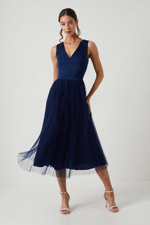 Coast Satin Bodice Tulle Skirt Midi Bridesmaids Dress