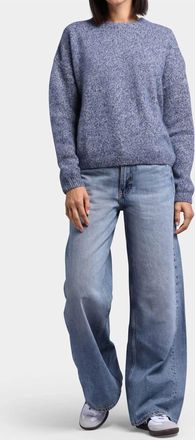Minnie Rose Womens Cashmere Silk Marled Boxy Crew Top In Navy Combo