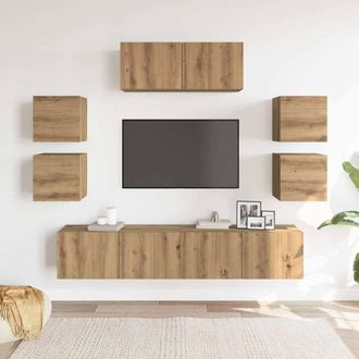 Berkfield Home Classic 7 Piece TV Cabinet Set Wall-mounted Artisan Oak Engineere in Brown
