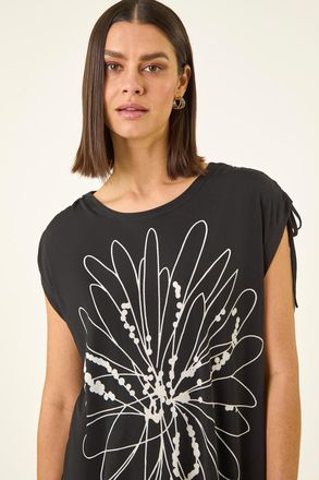 Roman Floral Print Stretch Tunic Top