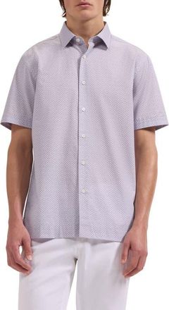 Bugatchi Vero Shaped Fit Floral Short Sleeve Button-Up Shirt in Lilac at Nordstrom, Size Xxx-Large