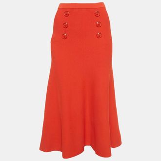 Elisabetta Franchi Orange Knit Flared Midi Skirt