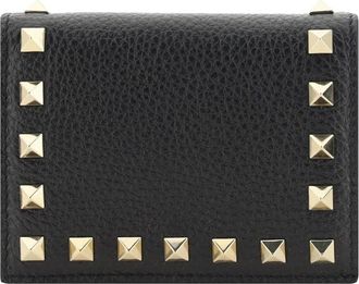 Valentino Garavani Zwarte leren portemonnee met studs - Dames - Portefeuilles - Zwart - ONE Size - Leer - Accessoires