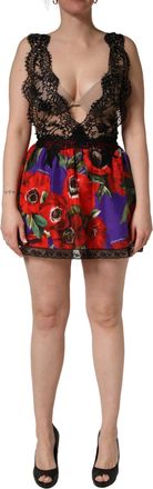 Dolce & Gabbana Multicolor Floral Lace Short Mini Sleeveless Womens Dress