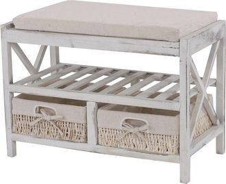 Hhg Hhg - Nunca Usado] Zapatero 352, Zapatero De Banco, Shabby Look Vintage 45x65x34cm, Blanco