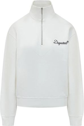 Dsquared2 High Neck Half-Zip Sweatshirt - Dames - Sweatshirts - Wit - XS - Katoen - Hoodies & sweatvesten