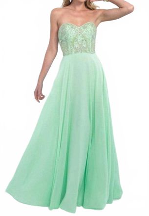 Intrigue Beaded Ornate A-Line Prom Gown In Mint Green