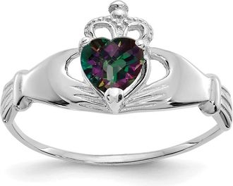 Diamond2Deal 14k White Gold Blue Cubic Zirconia Claddagh Heart Ring