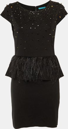 Alice & Olivia Alice + Olivia Black Embellished Jersey Feather Detail Peplum Mini Dress