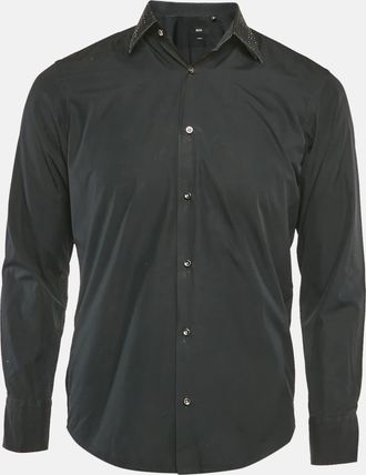 HUGO BOSS Boss By Hugo Boss Black Two Ply Cotton Collar Embellished Shirt