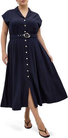 City Chic Liliyana Cap Sleeve Belted Dress in Navy at Nordstrom, Size Xxxs
