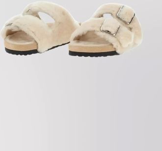 Birkenstock faux fur flat sole open toe sandals