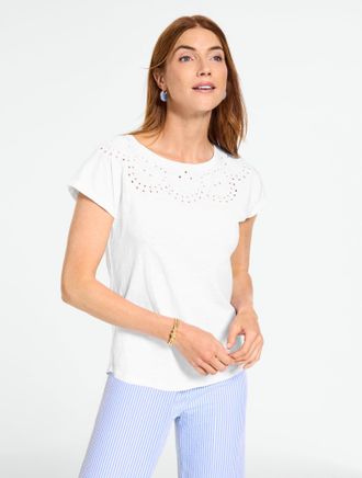 Talbots Plus Petite - Eyelet Seashell T-Shirt - White - 2X - 100% Cotton Talbots