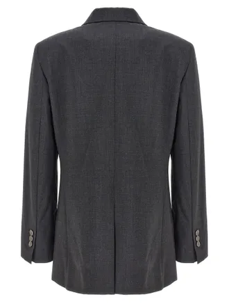 Theory Double-Breasted Wool Blazer - Charcoal