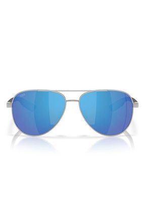 Costa 57mm Polarized Pilot Sunglasses in Silver/Blue Mirror 580G at Nordstrom