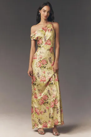 BHLDN Sienna Off-The-Shoulder High-Shine Satin Maxi Dress