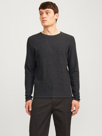 Jack & Jones Rundhalspullover JACK & JONES JJECOOPER KNIT CREW NECK NOOS, Herren, Gr. XS, grau (dunkelgrau melange), Strick, Obermaterial: 100% Baumwolle, meliert,