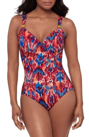 Miraclesuit Dorado Siren Ikat Print One-Piece Swimsuit in Red Multi at Nordstrom, Size 12