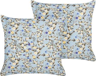 Beliani Beliani - Conjunto De 2 Cojines De Jard&iacute;n Almohada De Exterior 45 X 45 Cm Poli&eacute;ster Motivo Floral Azul Valloria