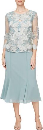 Alex Evenings Mock Jacket Midi Dress in Ice Sage at Nordstrom, Size 10