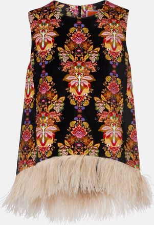 La DoubleJ La Scala feather-trimmed cotton top