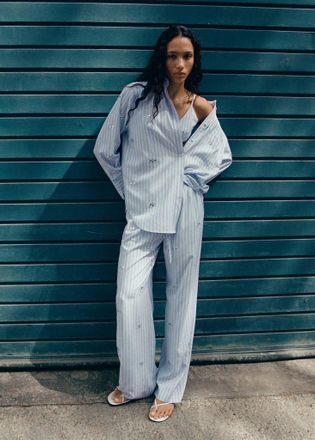 Mango Camicia a righe con dettagli strass celeste - Donna - XXS - MANGO