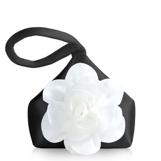 Babeyond Clutch Purses for Women - Evening Bags Flower Satin Handbag Classy Wristlet Purse for Party Daily Wedding, Black With White Flower