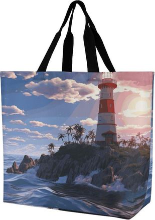 Generic Navigation Lighthouse Shoulder Bag Foldable Carry Bag Waterproof Shopping Bags For Travel Daily Use Beach