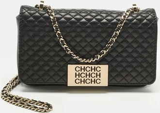 Carolina Herrera Black Quilted Leather Chhc Flap Shoulder Bag