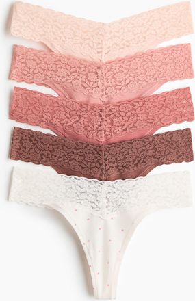 H&M 5er-Pack Spitzenslips Thong - Mattrosa/Herzen