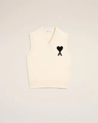 Ami Ami Paris - White sleeveless wool sweater with Ami de Coeur White - Size: XXL - Unisex