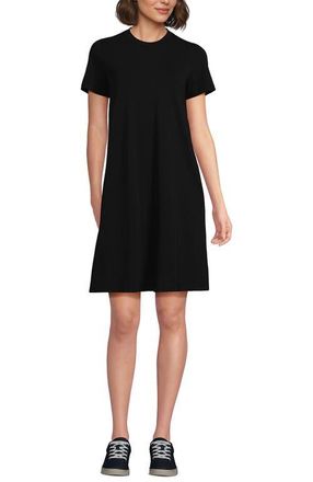 Lands End Cotton Jersey Crew Neck T Shirt Dress in Black at Nordstrom, Size X-Large
