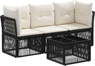 vidaXL Conjunto De Sof&aacute;s De Jard&iacute;n 4 Uds. Negro Rat&aacute;n Sint&eacute;tico Vidaxl
