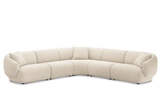 Castlery Auburn Extended L-Shape Sectional Sofa Customized, Performance Linen Weave, Cream, Spill Resistant, Modular for Sofas, Castlery Brand