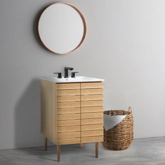 Jonathan Y Designs Aubert 23 in. W x 18 in. D x 33 in. H Thick Linear Slat Modern Farmhouse 2-Shelf Bath Vanity Cabinet