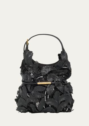 Balmain Sphynx Mini Feather Applique Top-Handle Bag