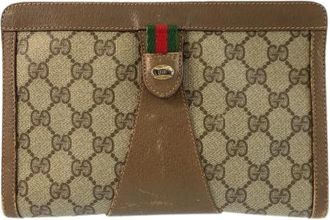 Gucci Pre-owned GG Supreme Canvas Clutch Bag - Dames - Vintage Clutch - Bruin - ONE Size - Leer - Vintage