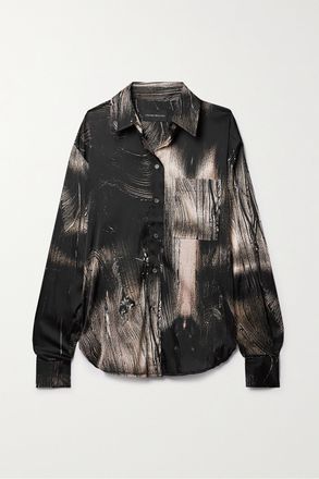 Louisa Ballou Camicia Oversize In Seta Stretch Stampata - Nero