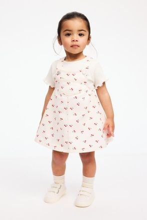 H&M 2-piece Dungaree Dress And Top Set in Light Beige/cherries at Nordstrom, Size 18M