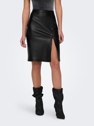 Only Lederimitatrock ONLY ONLOLINE FAUX LEATHER SKIRT OTW NOOS, Damen, Gr. XS (34), schwarz, Web, Obermaterial: 100% Polyester, unifarben, regular fit knie