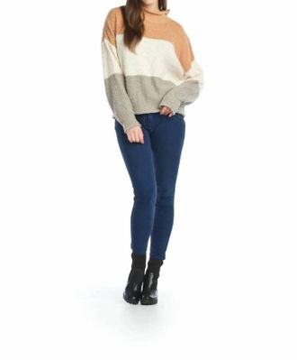 Papillon Soft Boucle Mock Neck Color Block Sweater In Multi