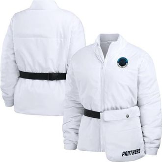 WEAR by Erin Andrews Womens WEAR by Erin Andrews White Carolina Panthers Packaway Full-Zip Puffer Jacket at Nordstrom, Size Xx-Large