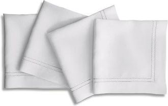 Solino Home Linen Dinner Napkins Set of 4, 20 x 20 Inch for Dining Table, Holiday and Everyday Table Decor - Linen Double Hemstitch in White at