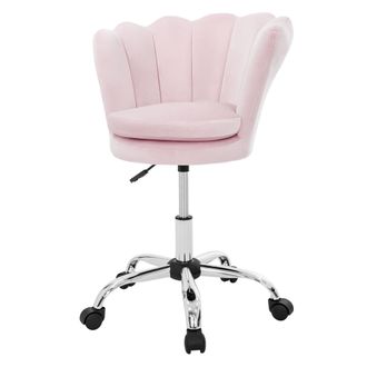 ML Design Ml-design Silla De Tocador De Terciopelo Rosa Claro, Asiento Para Ni&ntilde;os Giratorio 360&deg; Tapizado, Sill&oacute;n Ergon&oacute;mico De Oficina/escritorio De Maquillaje